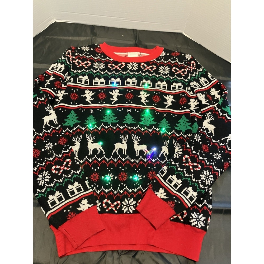 Ugly Christmas Sweater Women's  Size Small Reindeer Snowflake Tree Lights Up